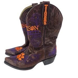 Gameday Clemson Tigers Logo NCAA Western Cowgirl Leather Boot CL-L035 Women's 7